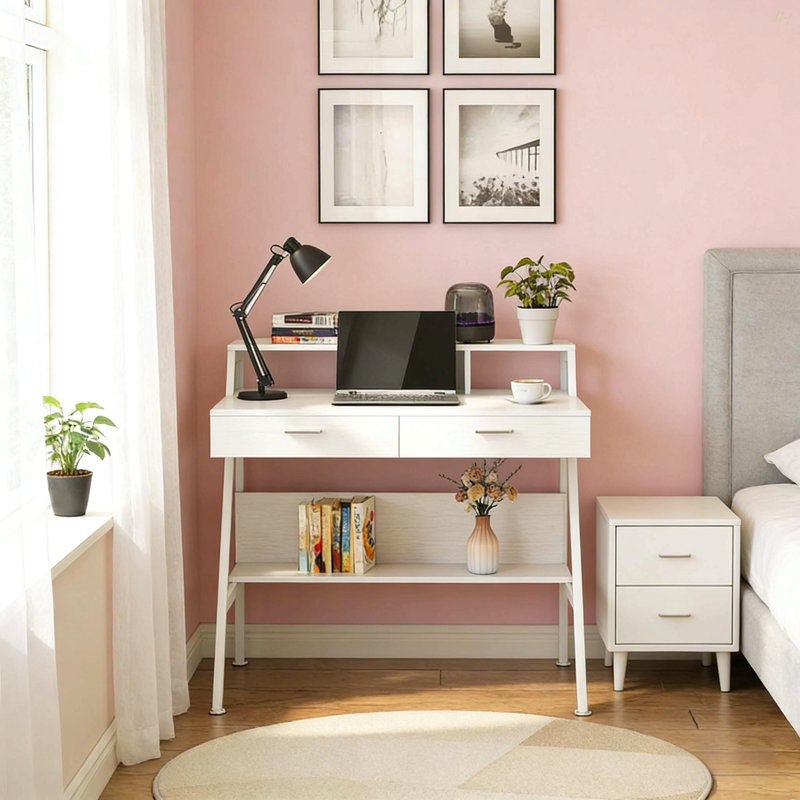 Bureau, bureau d'écriture avec tablette de rangement