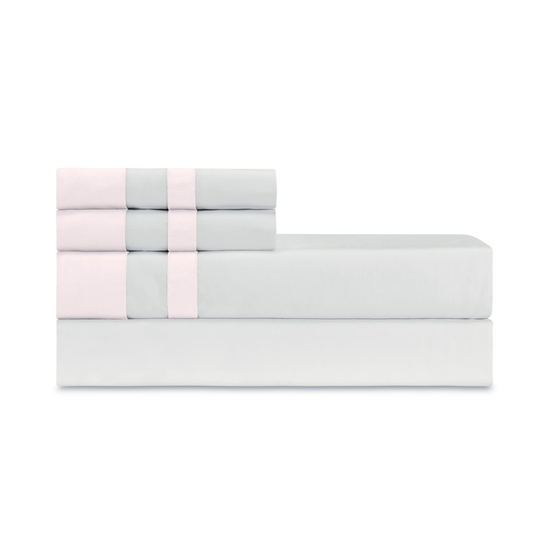 Savoy Sateen Sheet Set, Twin Sheet Set + 2 Pillowcases, Oyster/Light Pink
