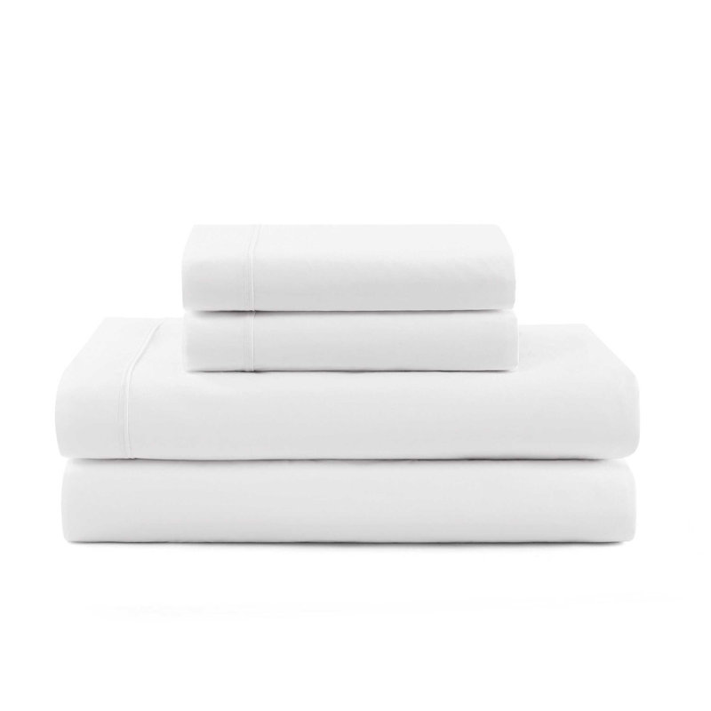 Tommy Hilfiger Solid Cotton Hem Stripe Sheet Set, Full / Double Sheet Set with 4 Additional Pieces, White