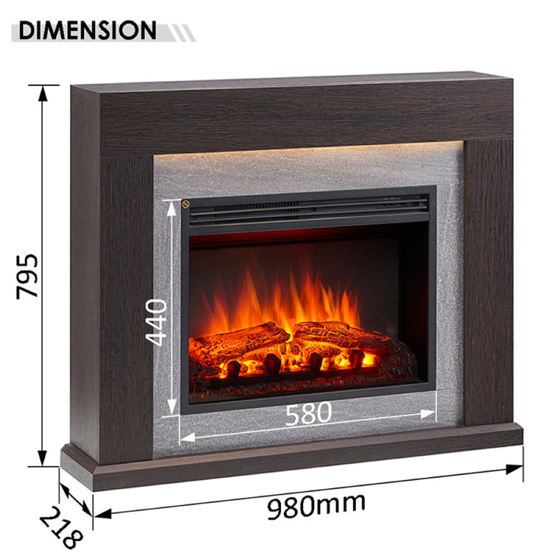 MADURA FLAMME Electric Fireplace with, Espresso Oak, 80cm H x 98cm W x 22cm D