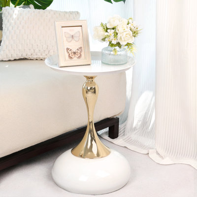 Small End Table Round Side Table,  Modern Metal Pedestal Table, Fluted Circle Decorative Drink Martini Table,Minimalist Accent Table For Small Spaces