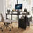 Multifunctional Computer Bublava with Power Outlets, Monitor Stands, and Storage for Home Office, Rustic Brown-559779501