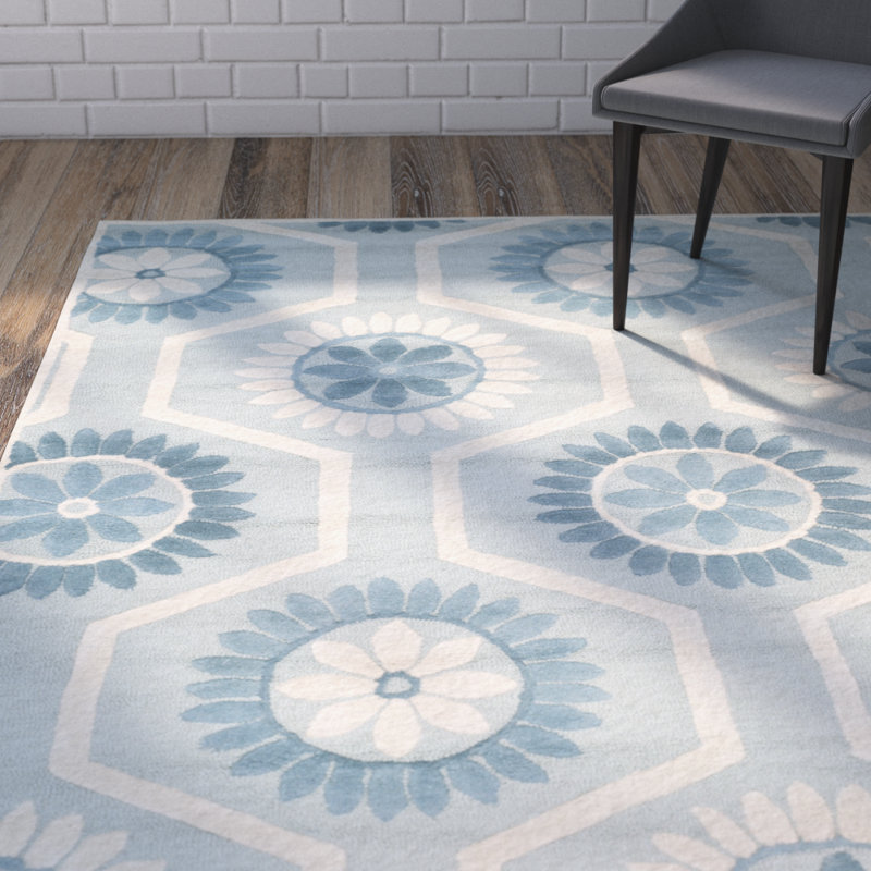 Cannen Hand Tufted Wool Floral Rug, Rectangle 6' x 9'