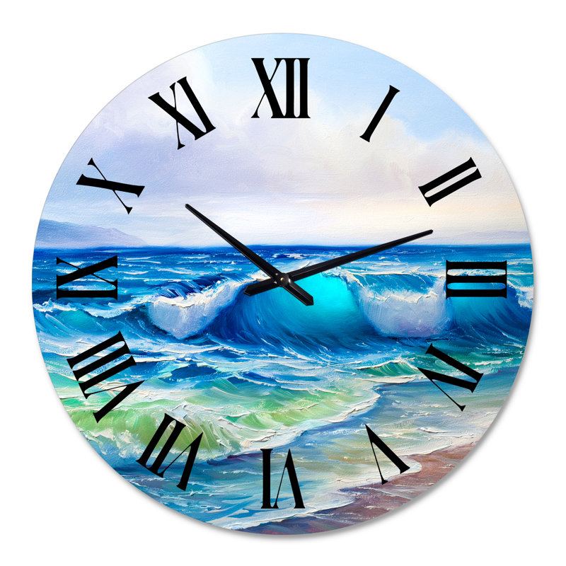 Paysage marin avec lumière du soleil captant une vague - horloge murale nautique et côtière, Grand