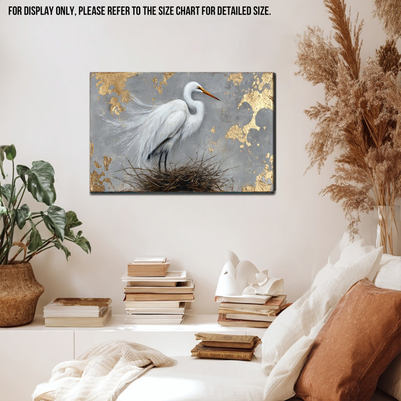  Reproduction d'art sur toile, héron blanc, H 12 po x l 16 po