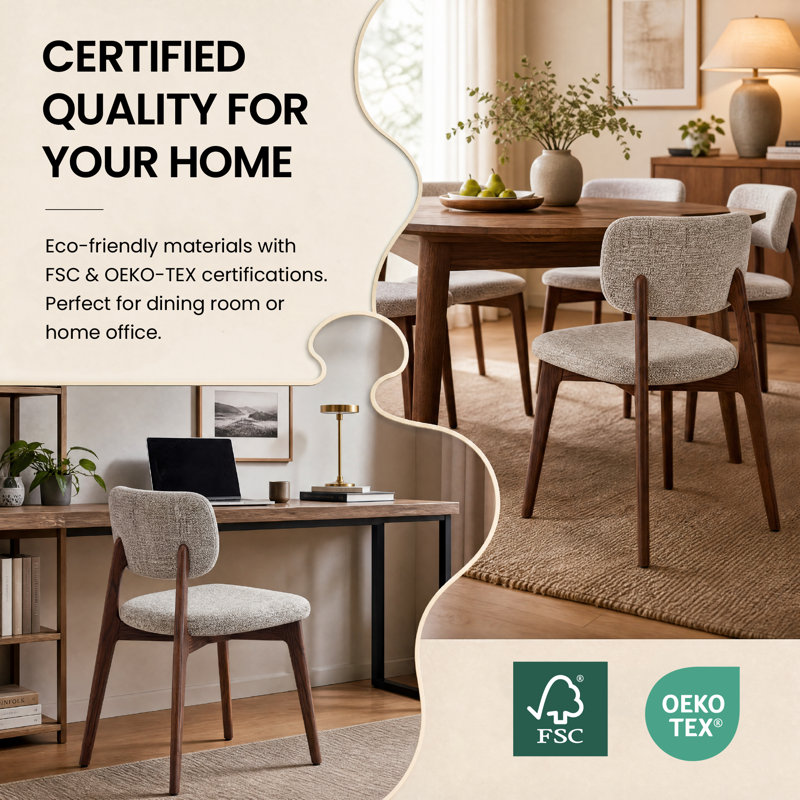 57 cm H Upholstered Fabric and Foam Padding Dining Chair, Oatmeal+Walnut