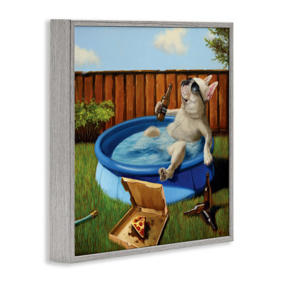 French Bulldog Drinking Summer Pool Pet Humor by Lucia Heffernan - Graphic Art