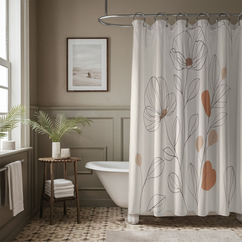Rideau de douche 1 pièce Subtle Boho Floral Design, H 74 po x l 71 po