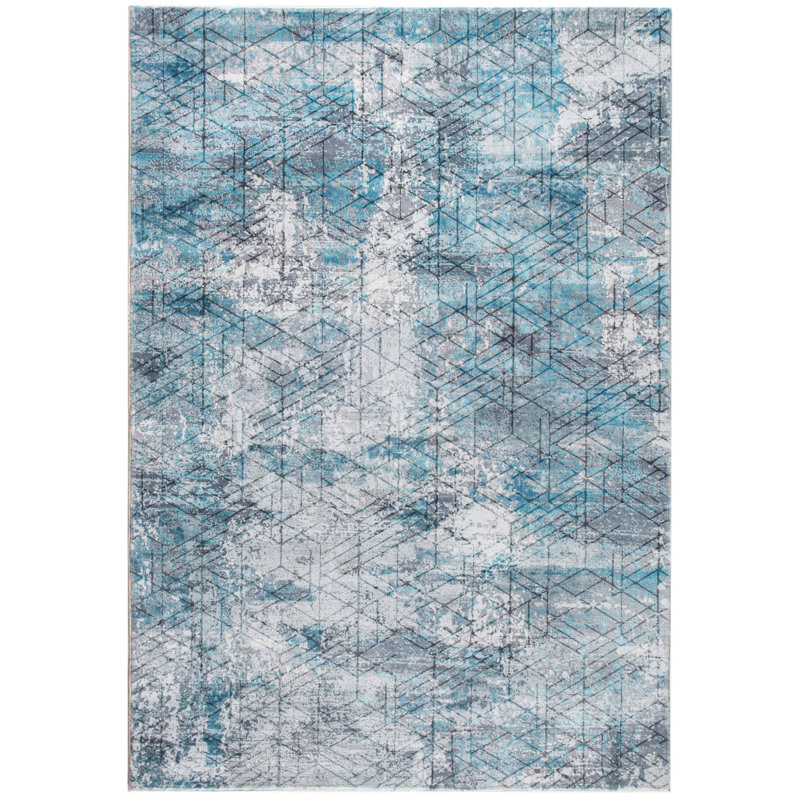 Tapis cubique abstrait bleu gris 8 pi x 10 pi moderne