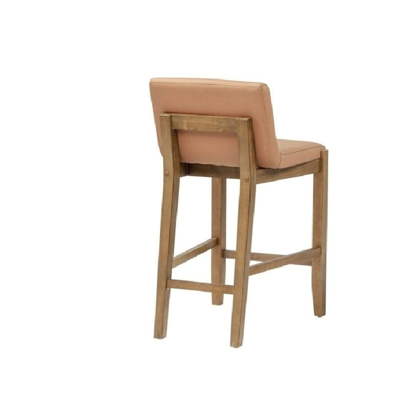 Ensemble de 2 tabourets de bar en bois massif rembourrés à hauteur de comptoir, brun, Brun