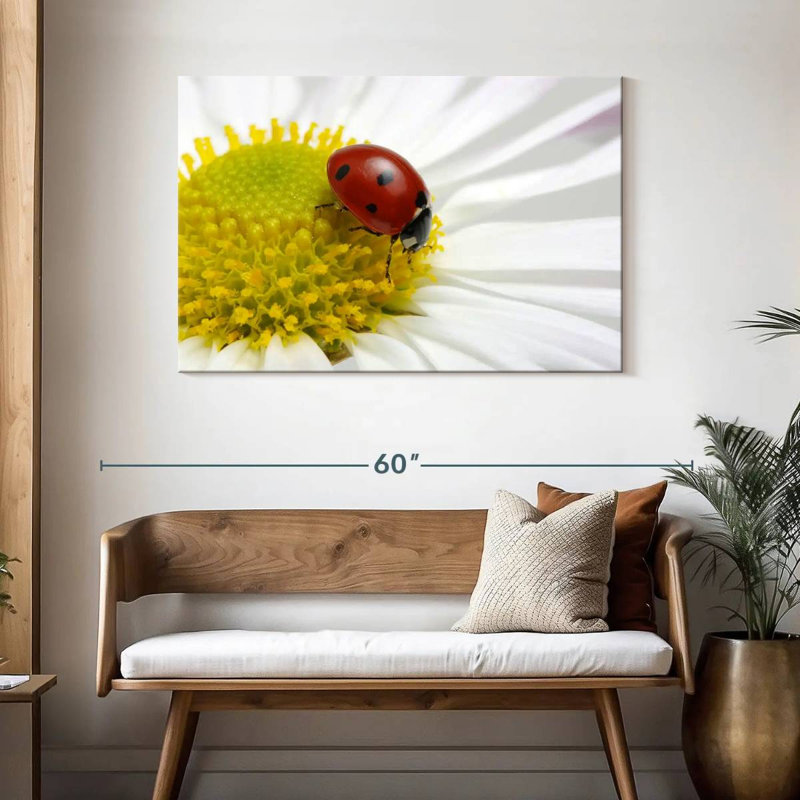 Coccinelle sur camomille, H 30 po x l 45 po