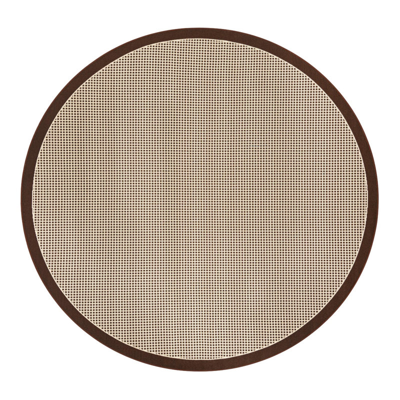 Gourlie Geometric Machine Made Power Loom Polypropylene Plastic Area Rug in Brown/Beige, Round 4'1"