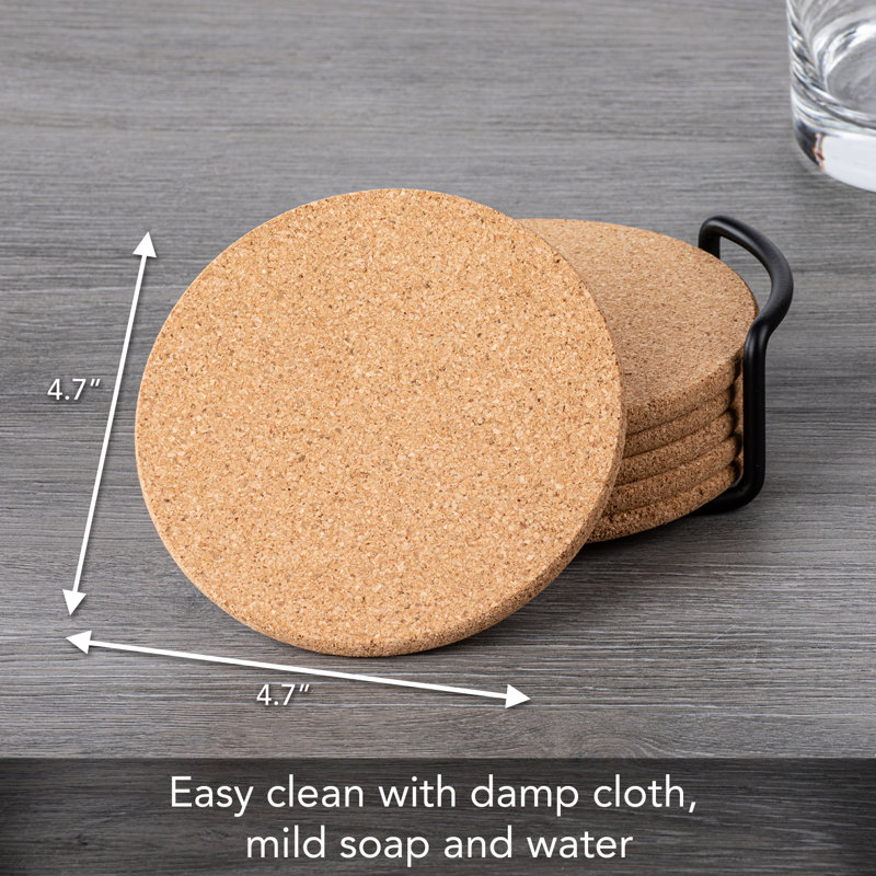 Cork Coasters with Black Wrought Iron Coaster Holder