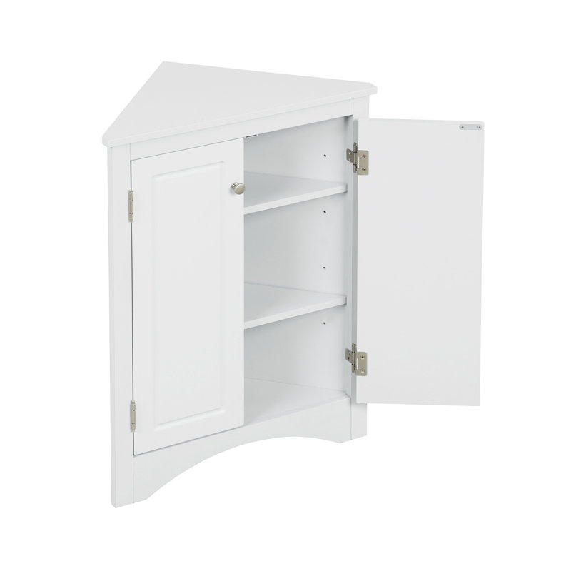 White Triangle Bathroom Storage Cabinet With Adjustable Shelves, Freestanding Floor Cabinet For Home Kitchen, White