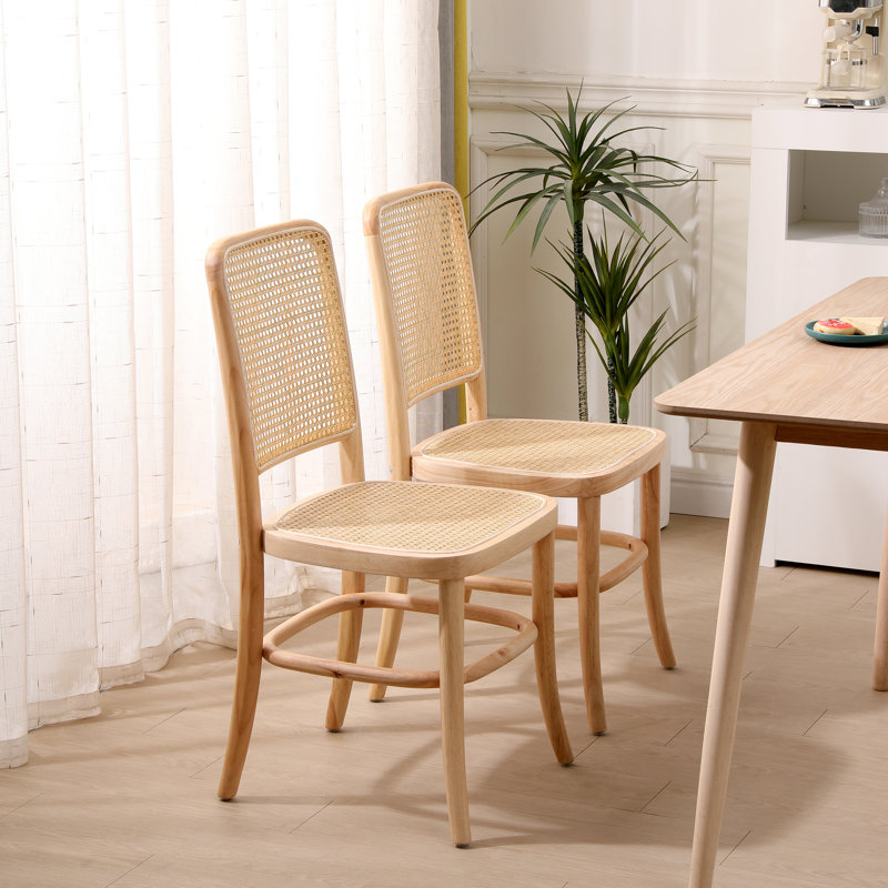 Caterino Set of 2 chairs Wood and Rattan Chairs
