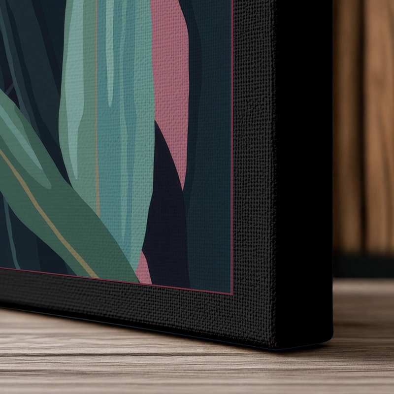 Geometric Foliage Botanical - Wrapped Canvas, 18x12 - 45.7 x 30.5 cm, Black Border