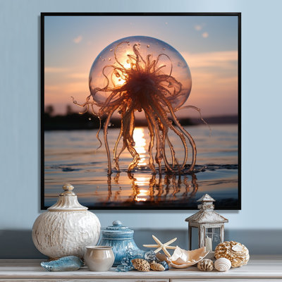 Ascending Jellyfish Pink Sunset - Jellyfish Wall Art