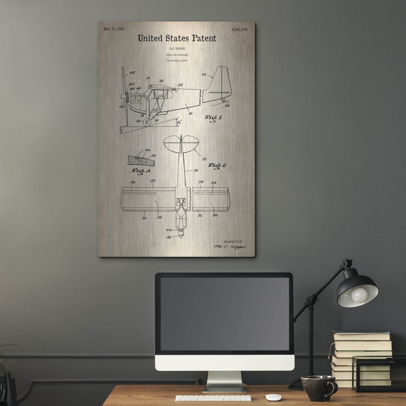 «HighLife Air plane Blueprint Parchment» par Luxe Metal Portfolio, H 16 po x l 12 po
