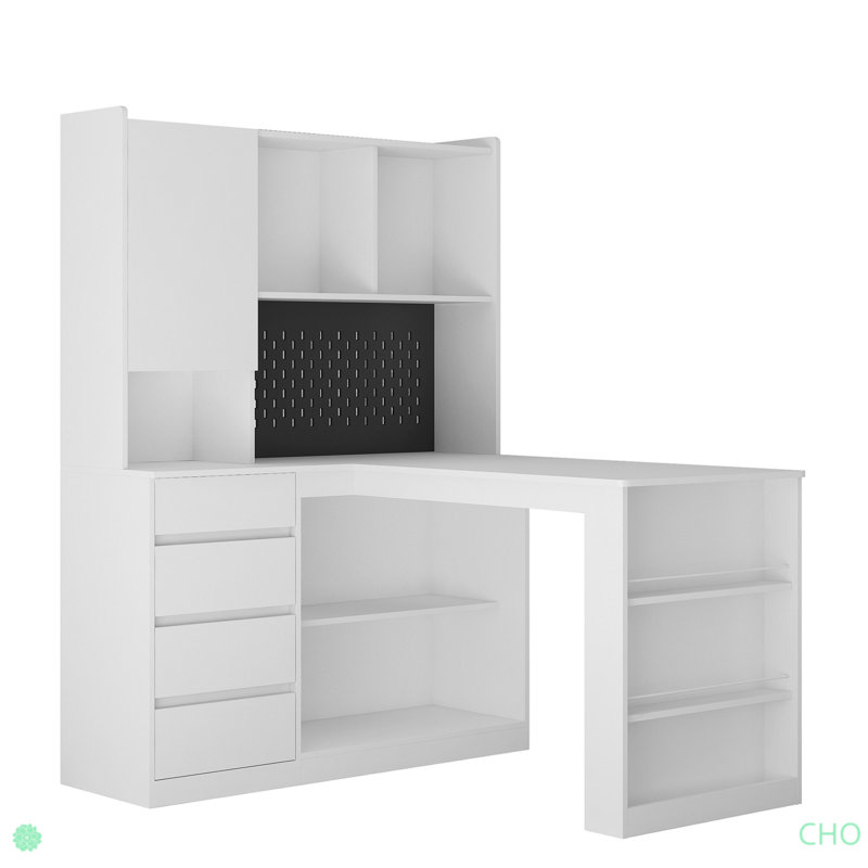 Bureau en L avec chargeur, bureau d'ordinateur avec tiroirs, bibliothèque, avec éclairage à DEL, bureau d'angle moderne, bureau à domicile, bureau d'écriture en L, bureau d'ordinateur de coin avec rangement