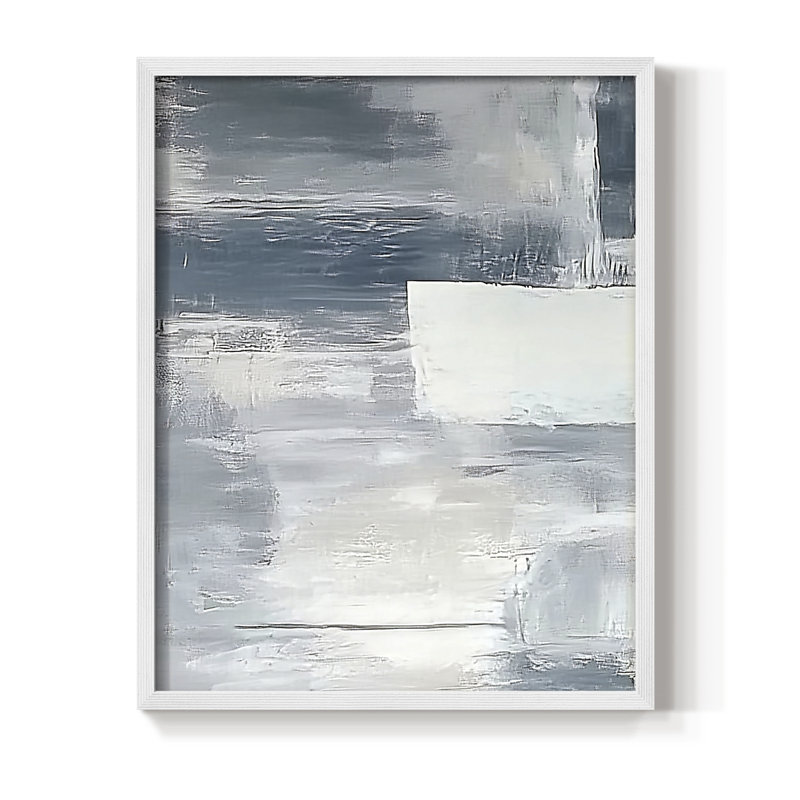 Abstrait, encadré, prêt à accrocher , H 20 po x l 16 po, Blanc
