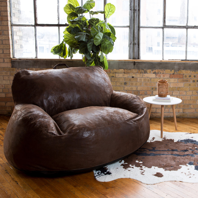 Big Joe Faux Leather Bean Bag Sofa, Espresso Polyester