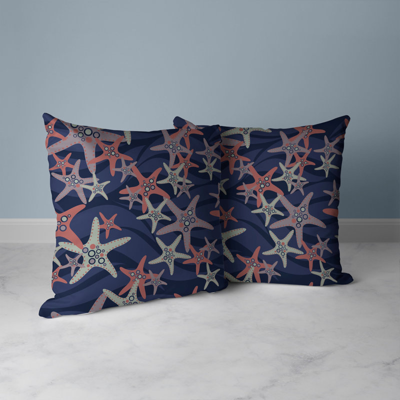 Coussin décoratif intérieur / extérieur Starfish Sway, H 20 po x l 20 po, Bleu / cuivre