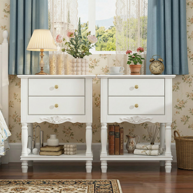 Ekamjhot 2-Piece Nightstand With Shelves And Drawers