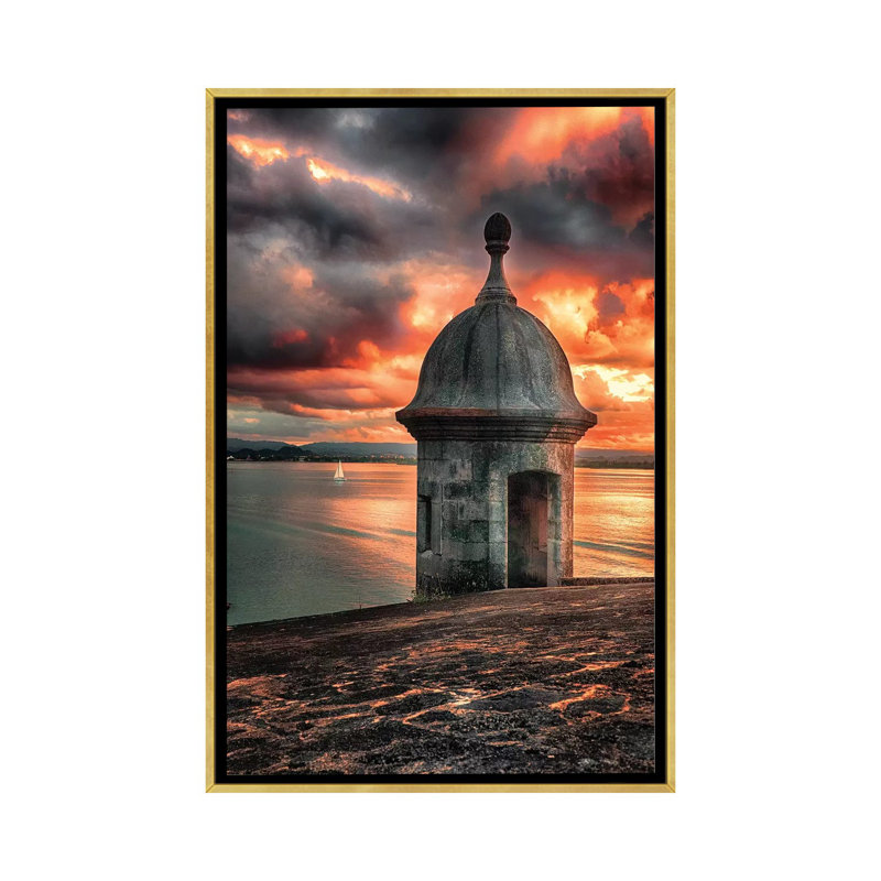 Coucher de soleil avec un poteau de mitrailleuse par George Oze-impression, Pas de tapis, H 26 po x l 18 po x 1,5 po