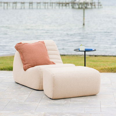 Big Joe Solvana Outdoor Lounge Chair and Ottoman, 2 Piece Patio Furniture Set, Performance Linen Weather-Resistant Fabric, Sunlit Cream