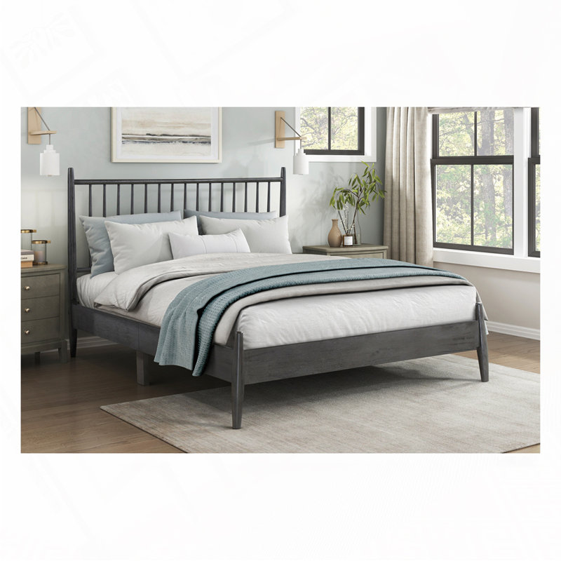 Modern Design Platform Bed, Gray, Queen