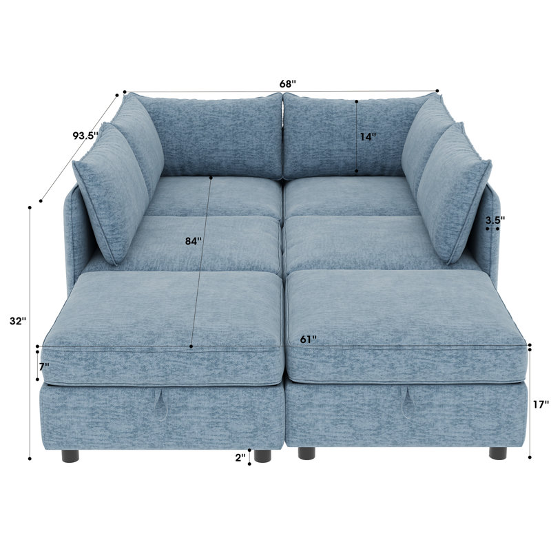 Modular Sectional Sofa, Convertible Sofa Seat With Storage, Sleeper Sectional Sofa Set, Fabric Flexible Modular Combinations For Living Room