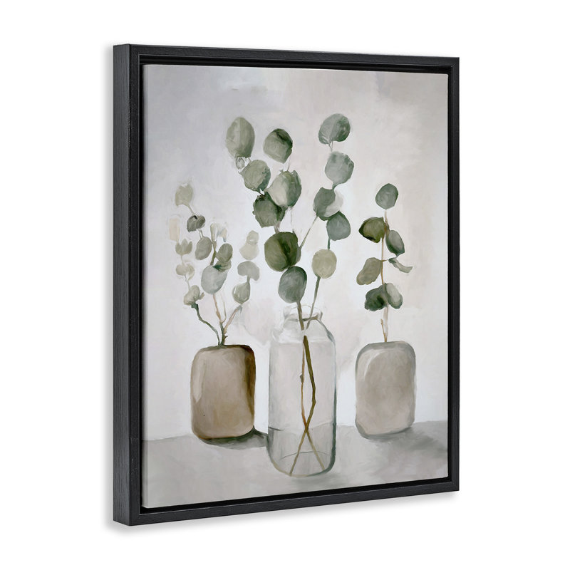 Eucalyptus nature morte, H 21 po x l 17 po, Cadre flottant noir de jais