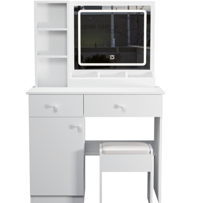 Elegant Vanity With Lights And Mirror - 3 Color Options, White, 2 Drawers White