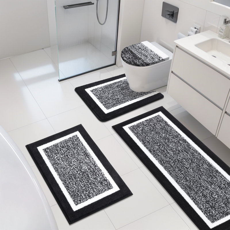 Ensemble de 4 tapis de bain en microfibre absorbante douce avec envers antidérapant (ensemble de 4), Noir