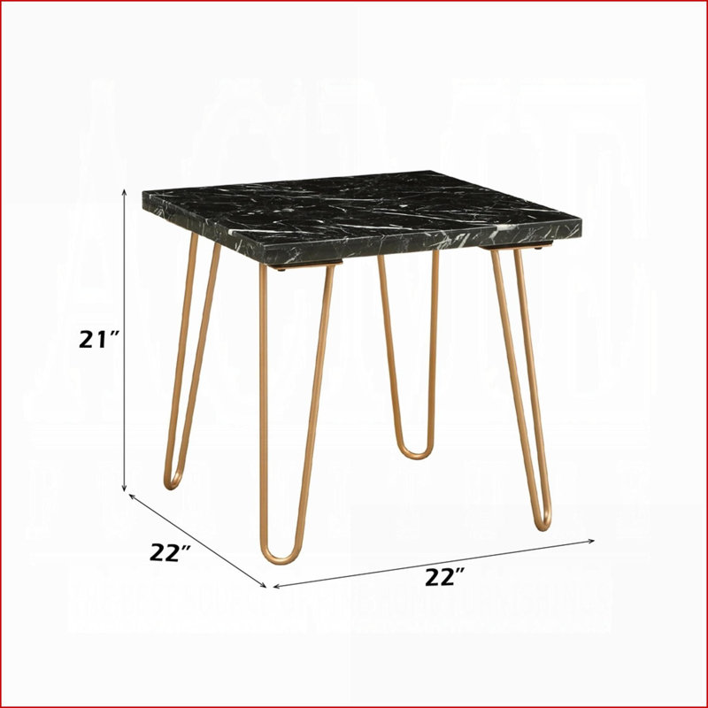 Table basse en marbre noir avec pieds en V dorés pour le salon, conception élégante et moderne facile à assembler