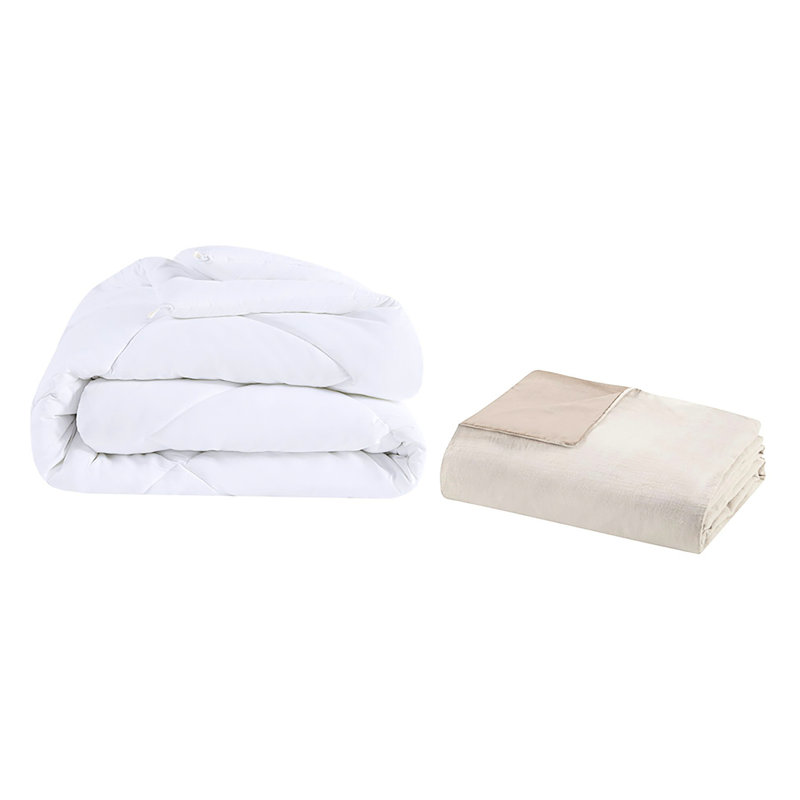 5 pièces en coton naturel - très grand / très grand, housse d'édredon surdimensionnée avec insert et 60% coton biologique lavable à la machine, style patte de boutonnage