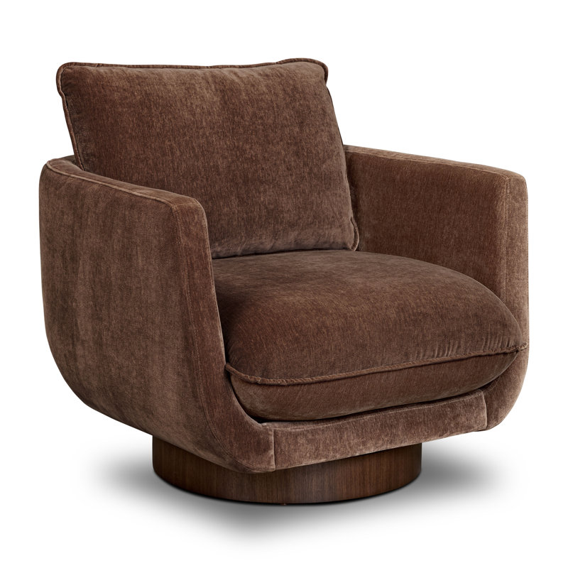 Carla 360 Degree Chenille Velvet Swivel Lounge Chair With Walnut Base, Bronzer Brown