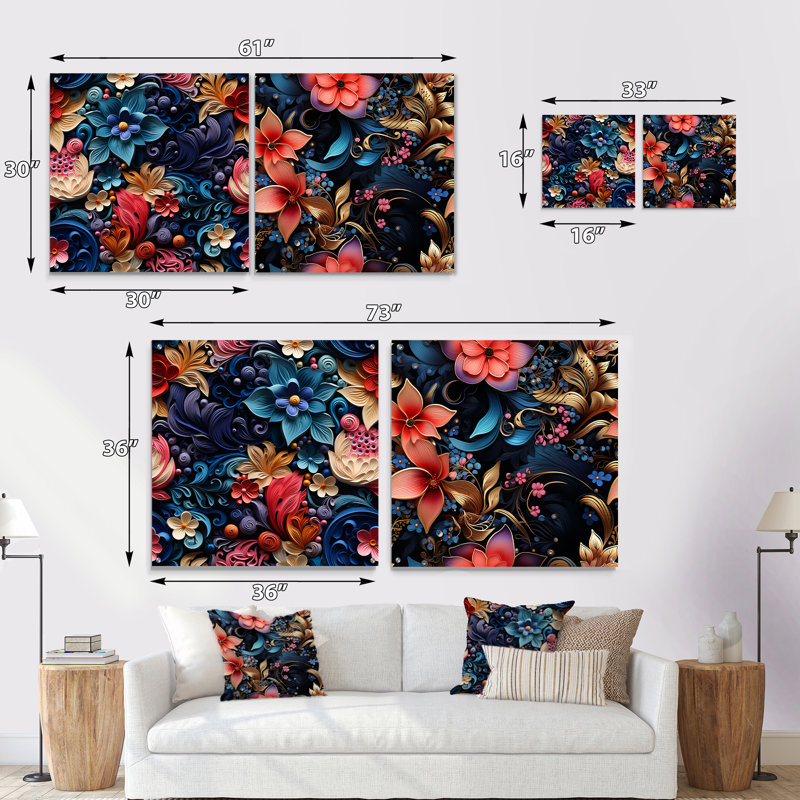 Sprimont - Ensemble de 2 peintures murales abstraites en acrylique, H 30 po x l 61 po