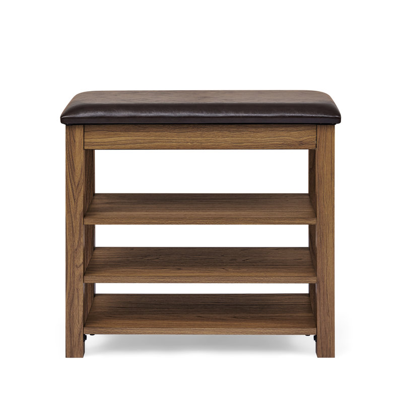 Bench With Adjustable Height, Brown Color, Rubberwood And , Small Apartment Use Height-Adjustable Stool, Frame, Pu Leather Seat, Stable Support From Legs