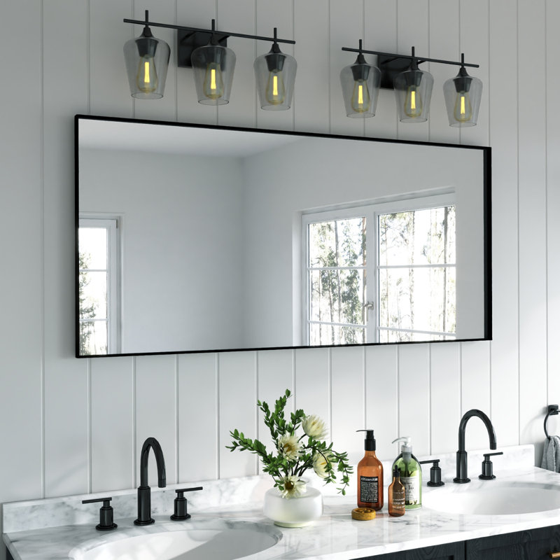 Miroir rectangulaire en métal avec cadre en aluminium, miroir de salle de bain avec verre résistant, 28 po x 60 po, Noir