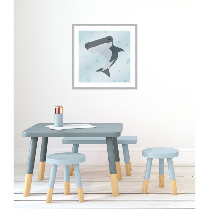 Impression sur papier Happy Hammerhead, H 26,5 po x l 26,5 po x P 1,18 po, Encadré de boîte argent