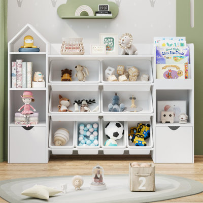 Bibliothèque avec 8 paniers à jouets amovibles