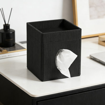Square Tissue Box Cover With Storage Tray, Decorative PU Leather Tissue Holder With Magnetic Lid For Bathroom, Bedroom, And Office