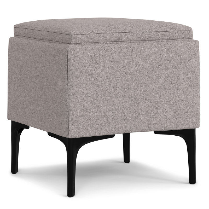 Cloud Grey Polyester Linen Storage Ottoman with Tray