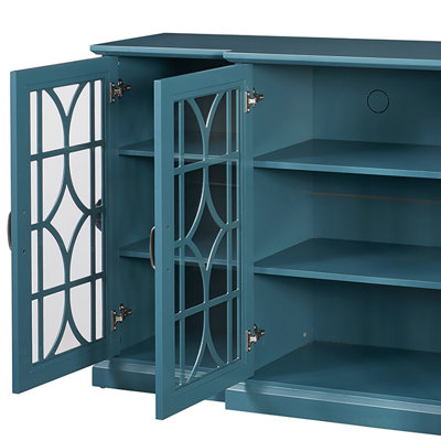 Mecos Vintage Style TV Stand for TVs up to 65” with Adjustable Shelves and Glass Cabinet Doors, Wooden Base for Living Room by Red Barrel Studio