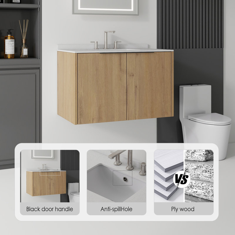 Meuble-lavabo flottant avec lavabo, Sonoma Oak, 36" W