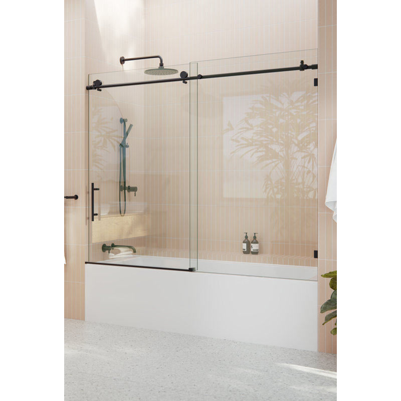 Porte de baignoire coulissante entièrement sans cadre 68 - 72 po x 60 po Eclipse, Noir mat