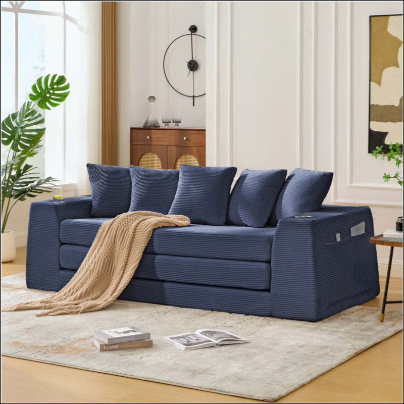Convertible Sleeper Sofa, Foldable Floor Couch No Assembly, Blue
