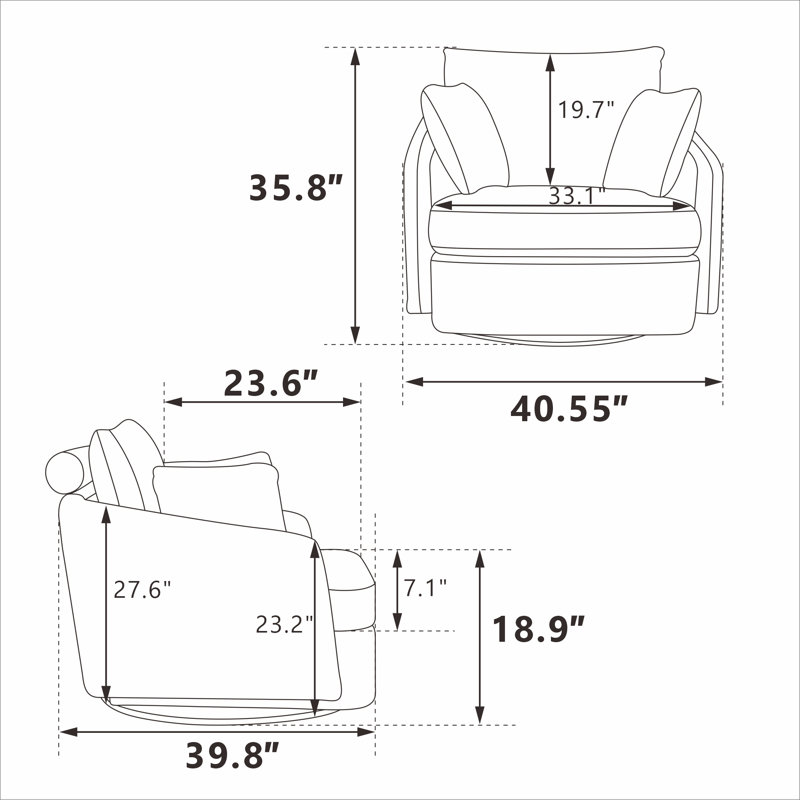 40.6'' Wide Swivel Club Chair（Set of 2), Gray Polyester