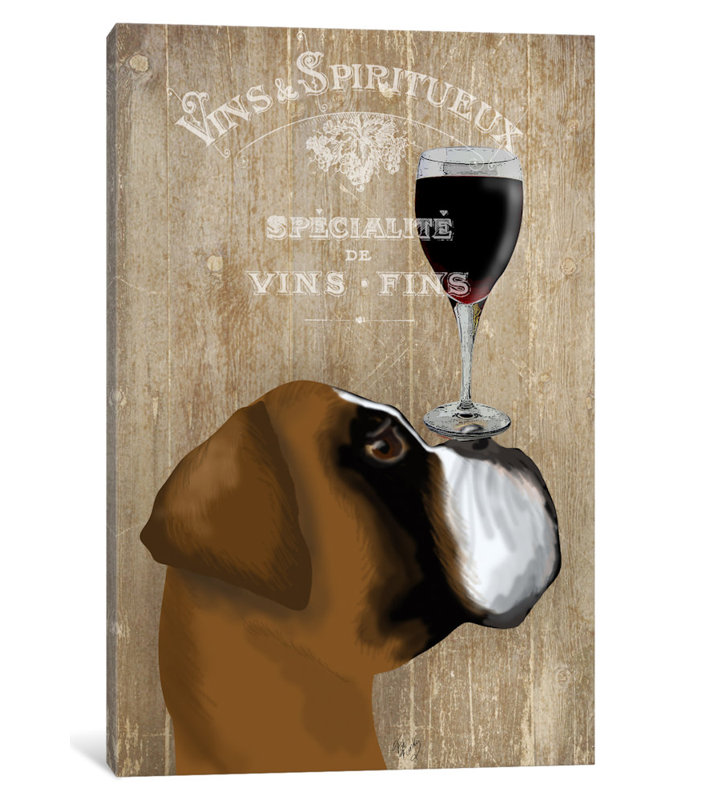 « dog aou vine boxer », impression sur toile, H 26 po x l 18 po x P 1,5 po, Toile tendue, Pas de tapis